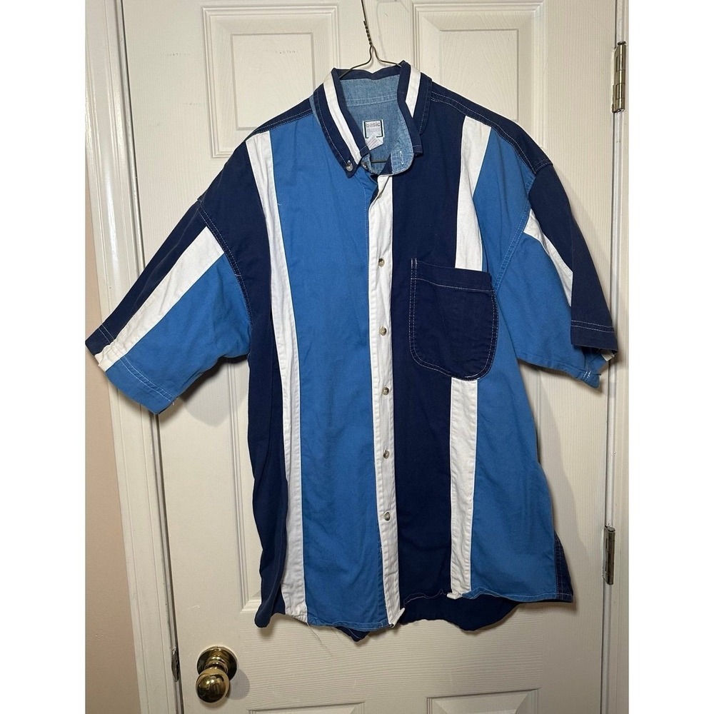 Basic Editions Vintage 90s Polo Blue Stripe denim Men's shirt
